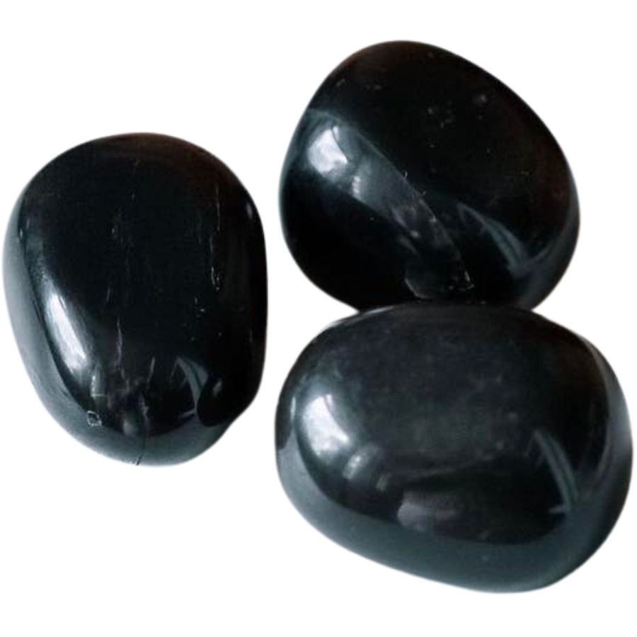 Three pieces of cut and polished black onyx