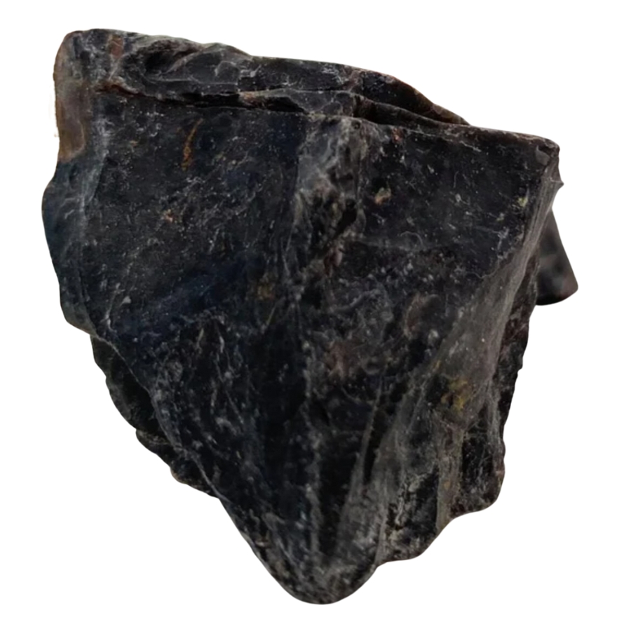 A gorgeous black onyx with streaks of white and a smooth surface