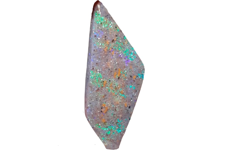 A beautiful cabochon of Louisiana opal showing a kaleidoscope of colors