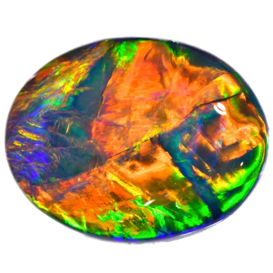An iridescent opal gemstone with different hues at play