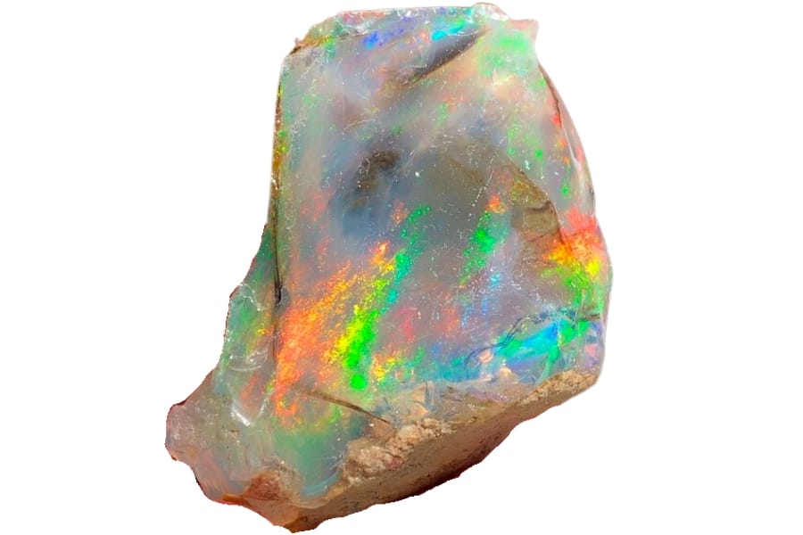 A beautiful white opal with a rainbow of flashes