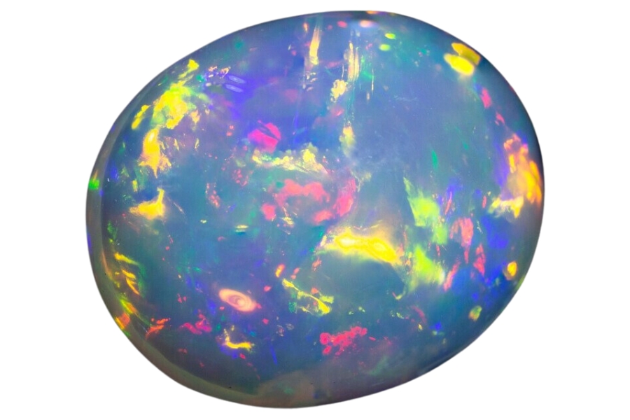 Mesmerizing color play on a tumbled and polished opal gemstone