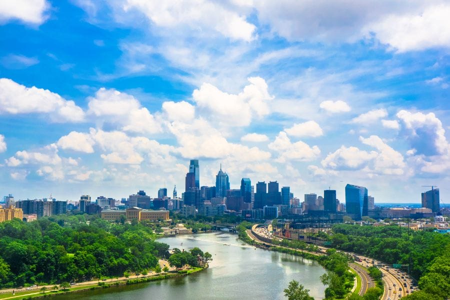 view of a river leading toward Philadelphia