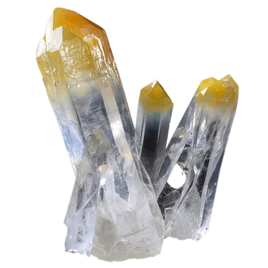 A distinct quartz spiky crystal with mango-colored hues