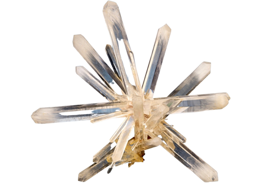 Starbust-shaped quartz with white tips due to halloysite inclusions
