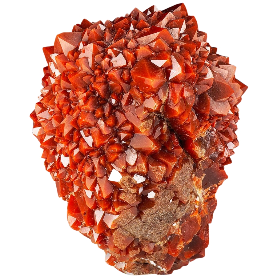 Lustrous red crystals of quartz across a matrix