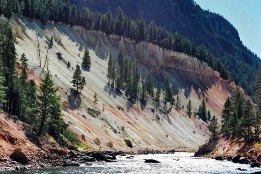 The enormous rock formation at the Grant Canyon of Yellowstone where the Seven Mile Well lies