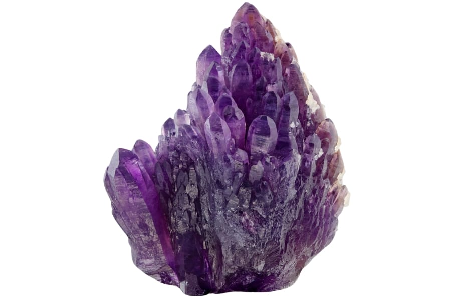 A mesmerizing amethyst crystal cluster shaped like a flame