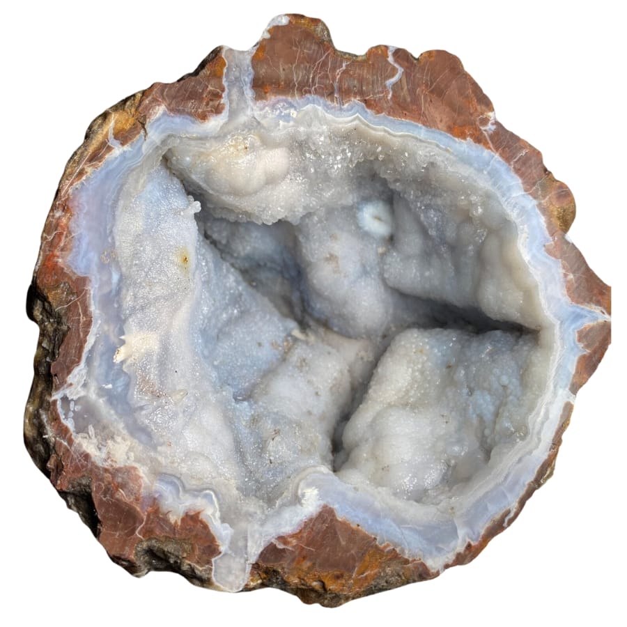 A beautiful and raw thunderegg cut in half