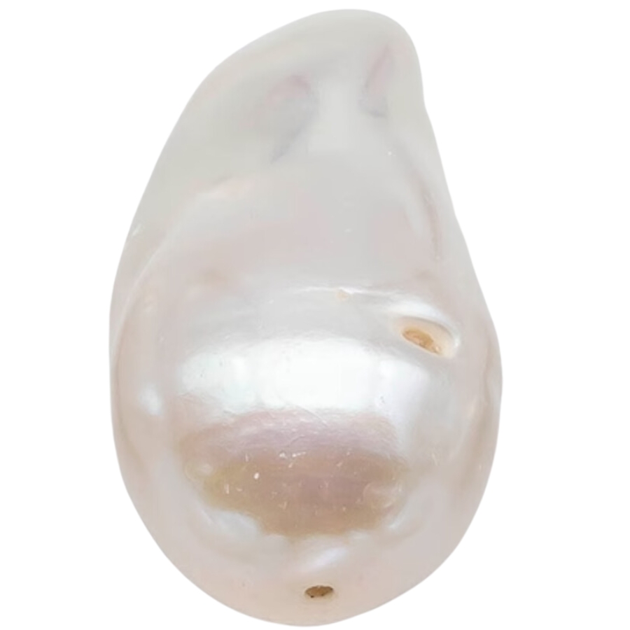 A shiny pearl specimen with an irregular shape