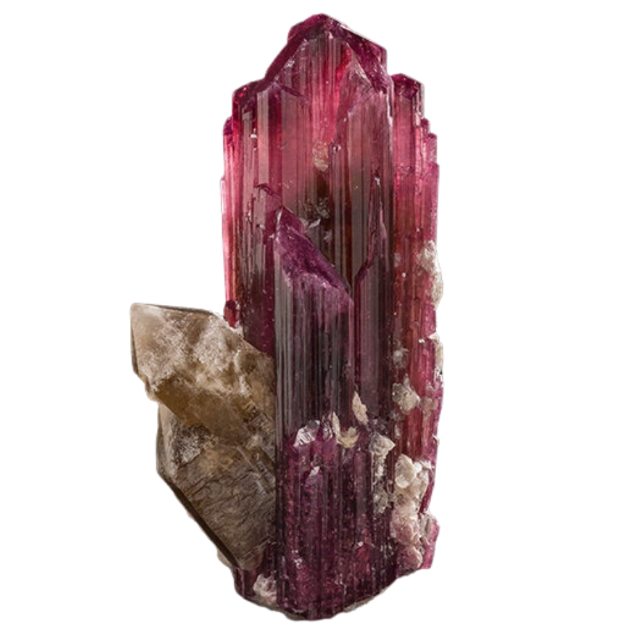 An elegant reddish pink tourmaline crystal tower