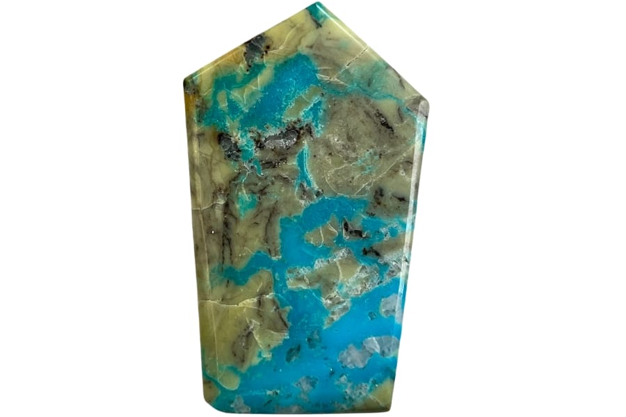A vibrant sky blue turquoise from Mona Lisa Mine that's cut and polished as a cabochon