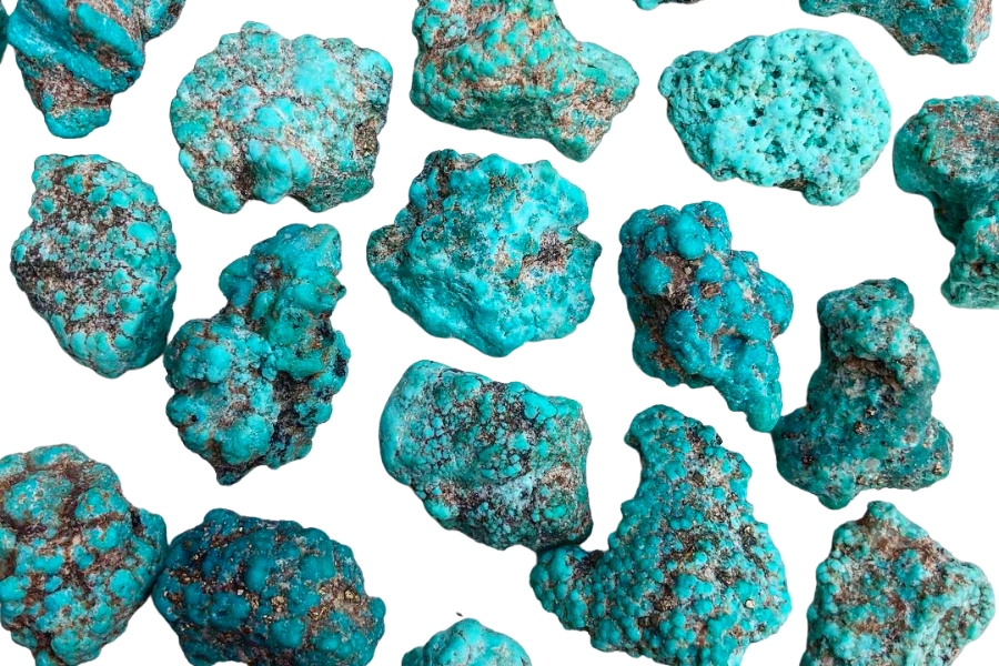Different raw pieces of vibrant turquoise