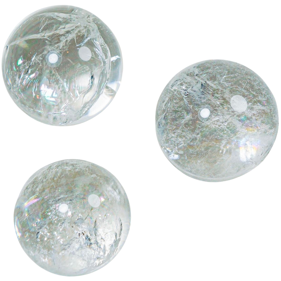 Three pieces of clear quartz spheres