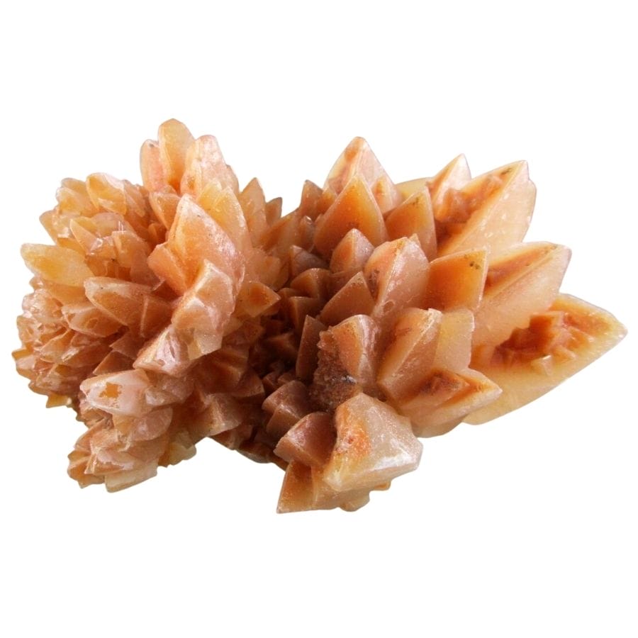 pointed orange calcite crystals in a cluster