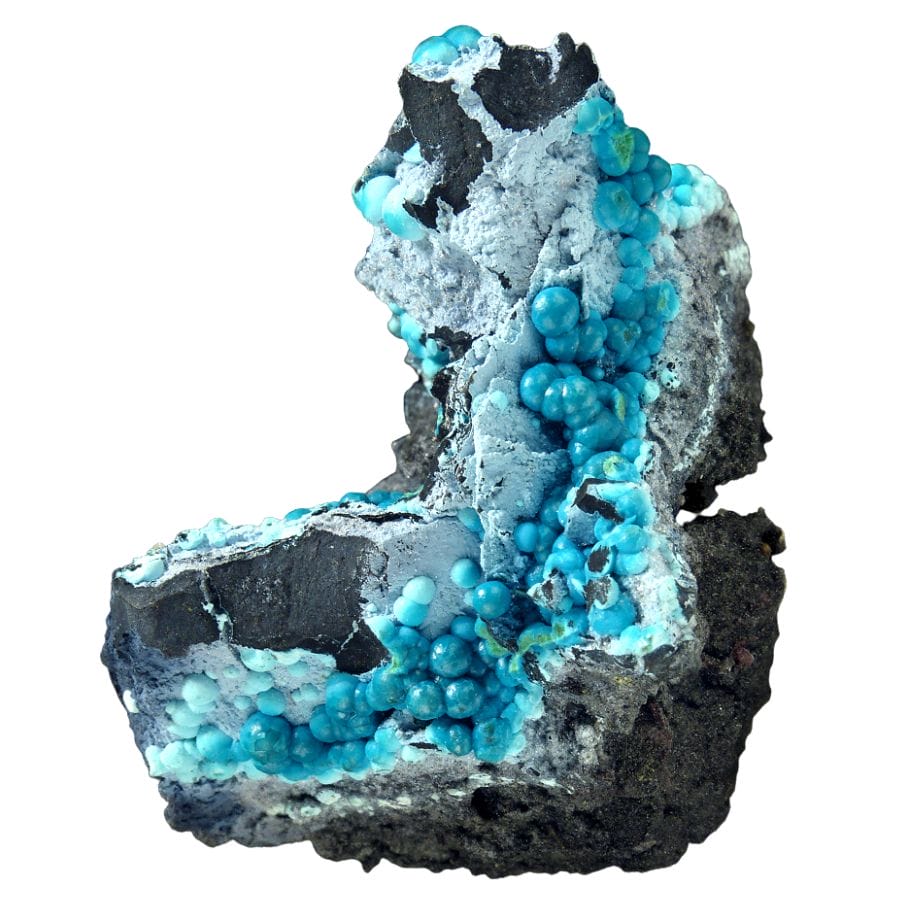 sky blue botryoidal chrysocolla crystals in a rock