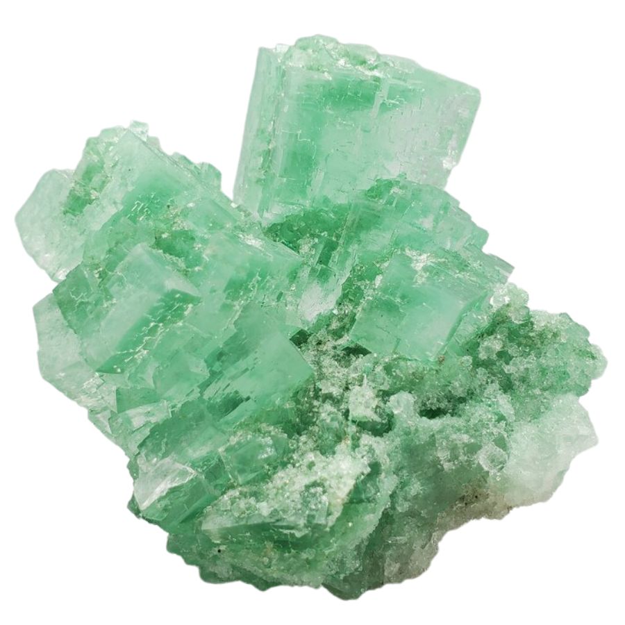 translucent green halite crystal cluster