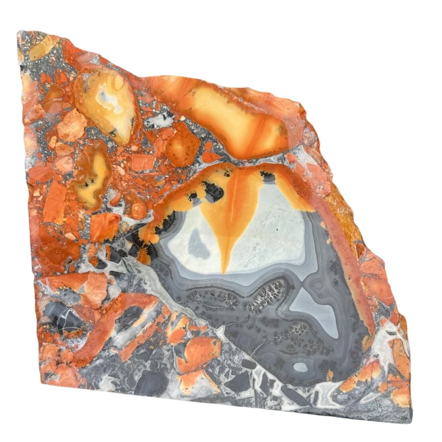 red, orange, gray, and black jasper slab