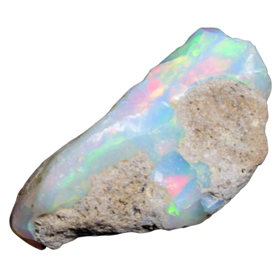 rough white opal with green, pink, blue, and yellow play-of-color