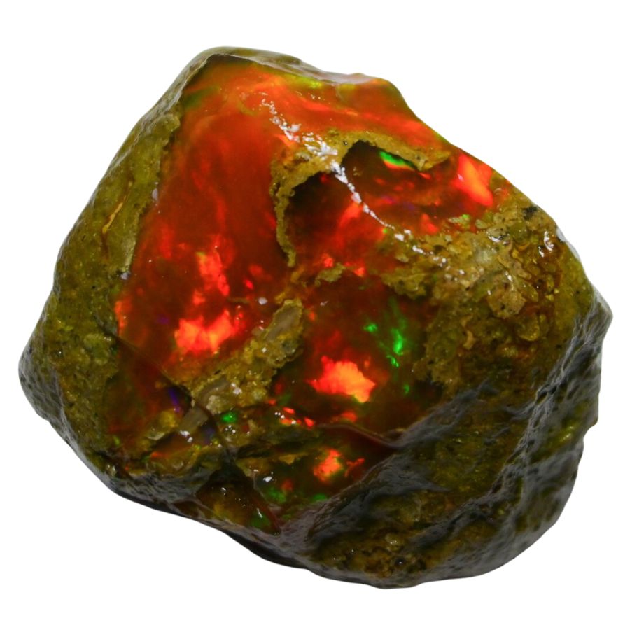 rough orange opal with green play-of-color