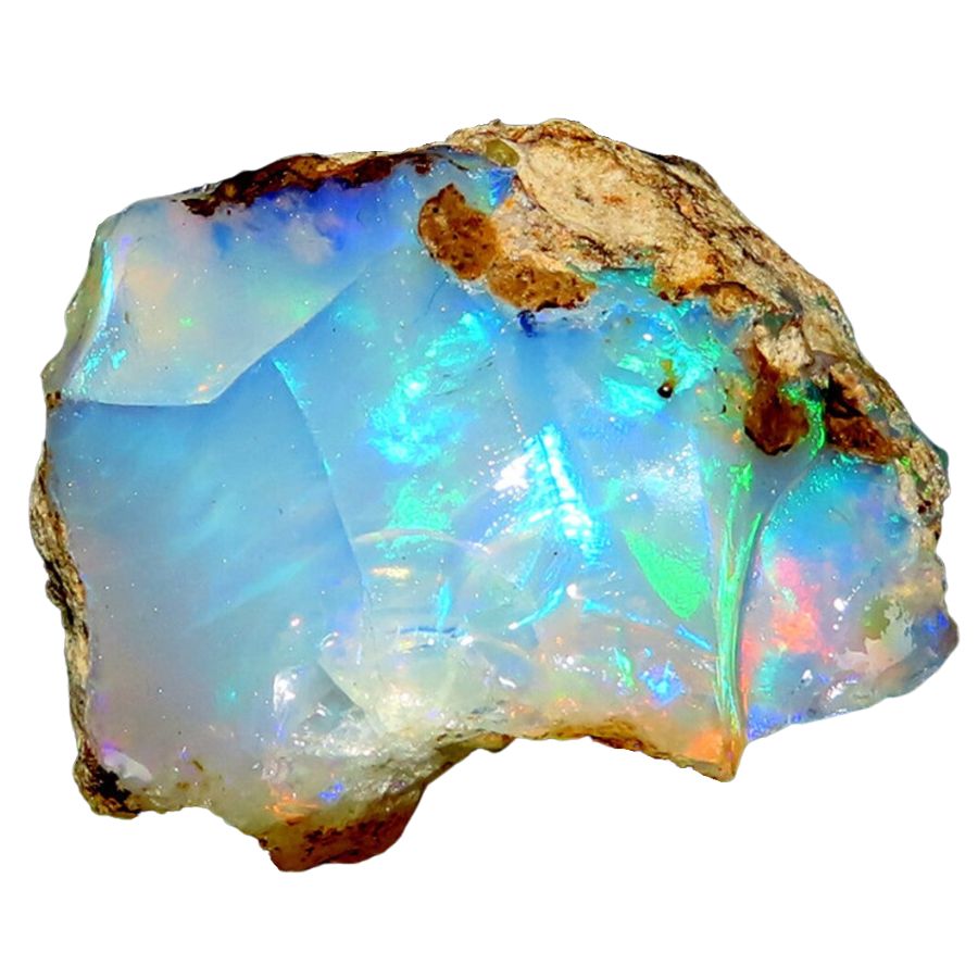 blue-white rough opal with brown crust