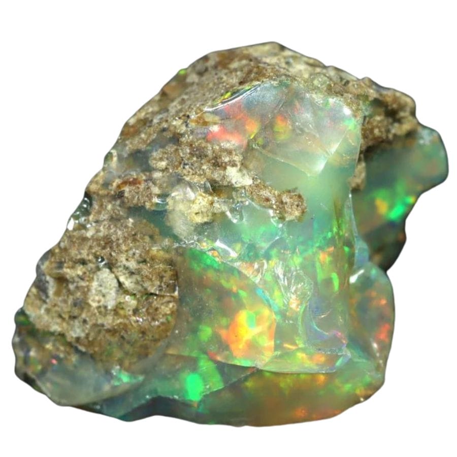 rough precious opal with yellow, green, orange, and blue play-of-light