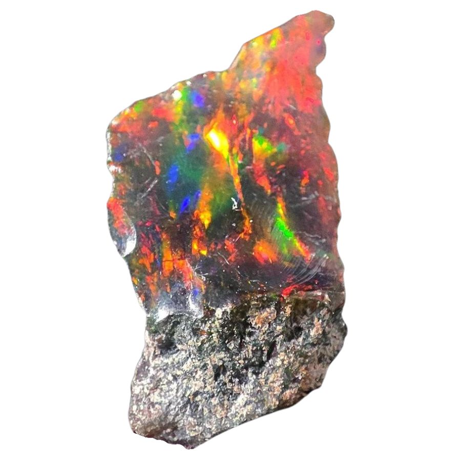 rough black opal with blue, yellow, green, red, and orange play-of-color