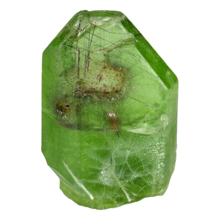 rough green peridot crystal with brown inclusions