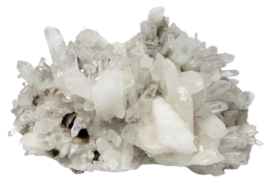 cluster of opaque and clear quartz crystals