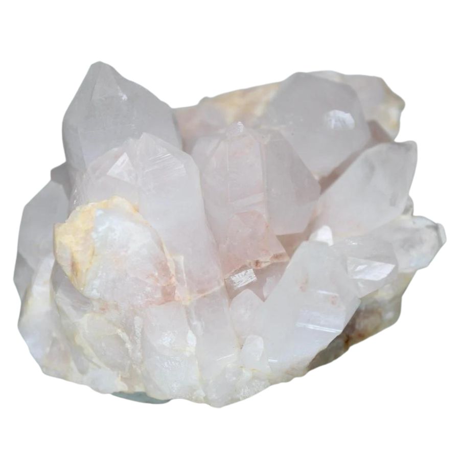 translucent pale pink quartz crystal cluster