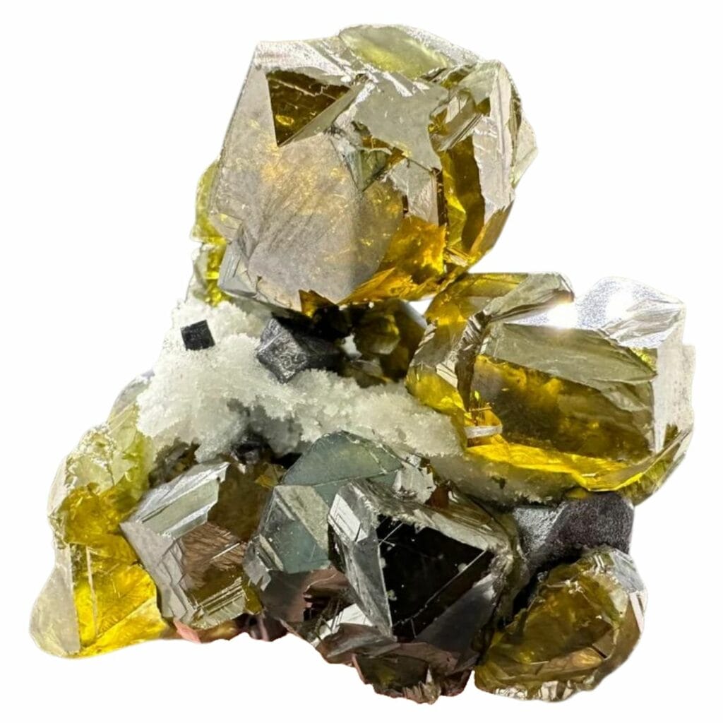 translucent yellowish sphalerite crystals