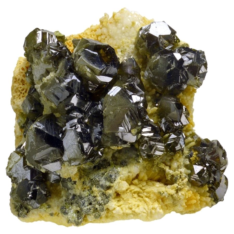 black sphalerite crystals on a rock