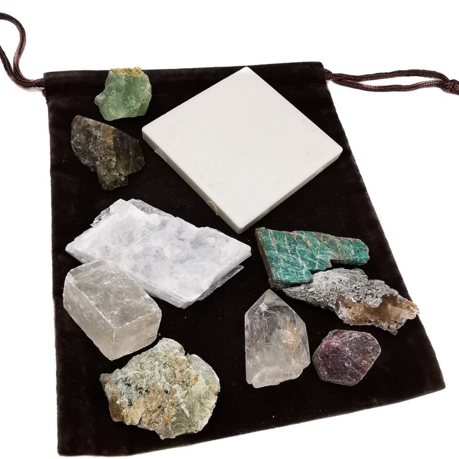 unglazed white ceramic tile and several different rocks