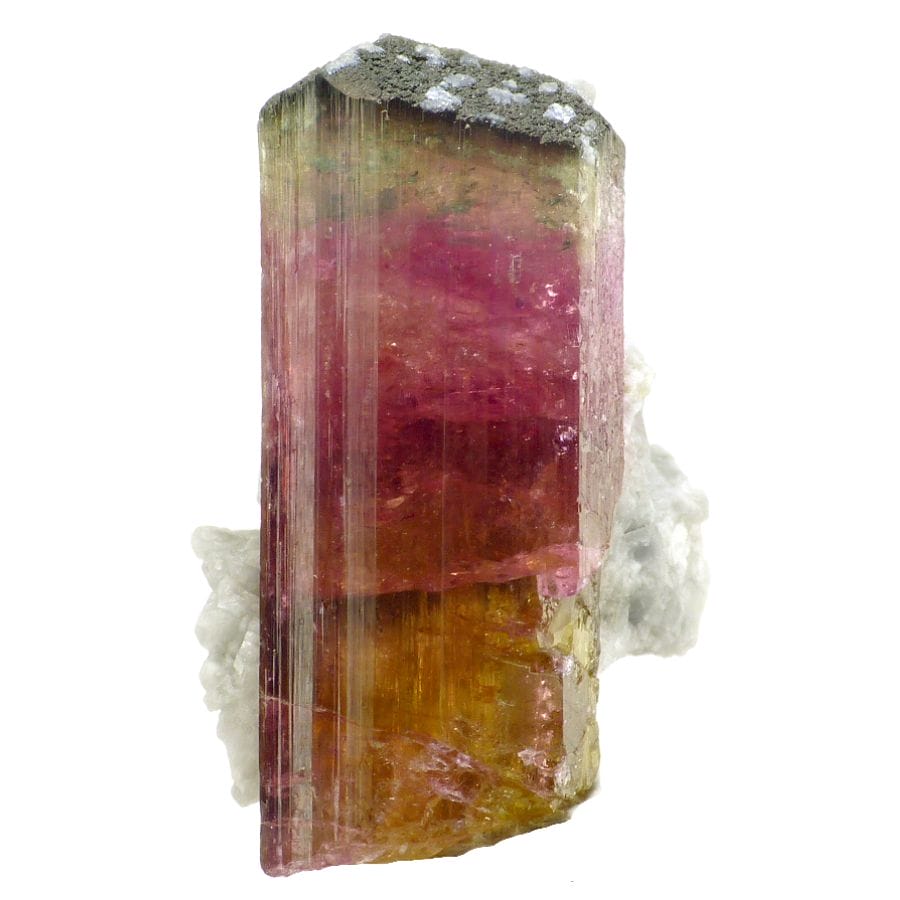 rough orange and pink bicolor tourmaline crystal