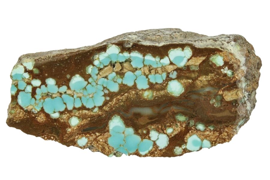 brown rock with sky blue turquoise nodules