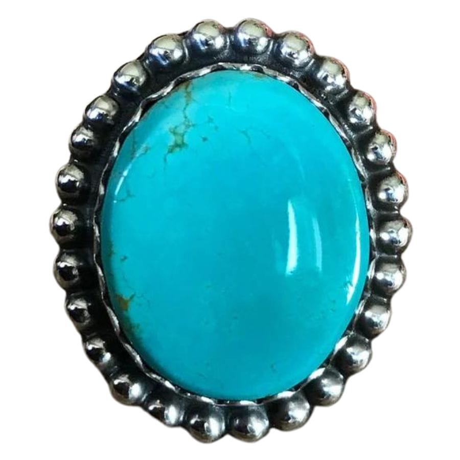sky blue oval turquoise cabochon ring in silver setting