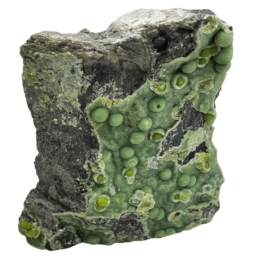 rough green botryoidal wavellite crystals on a rock
