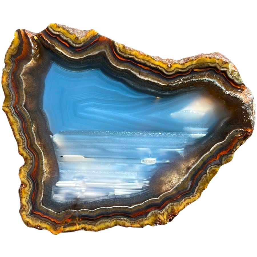 Close-up look at a waterline agate with thinly-spaced bandings on the sides
