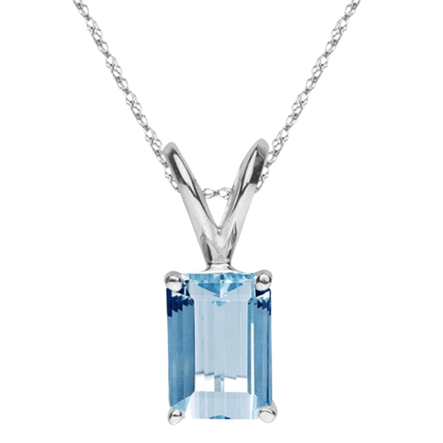 A dainty aquamarine necklace pendant with a silver chain detail