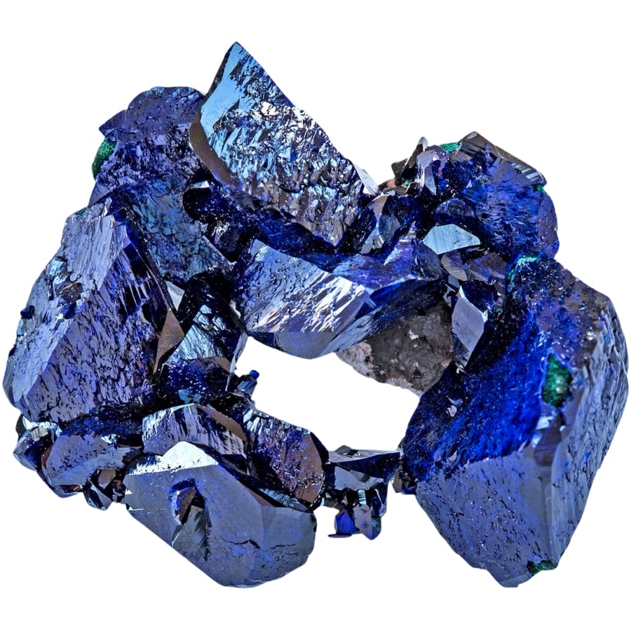 Sharp raw crystals of electric blue azurite