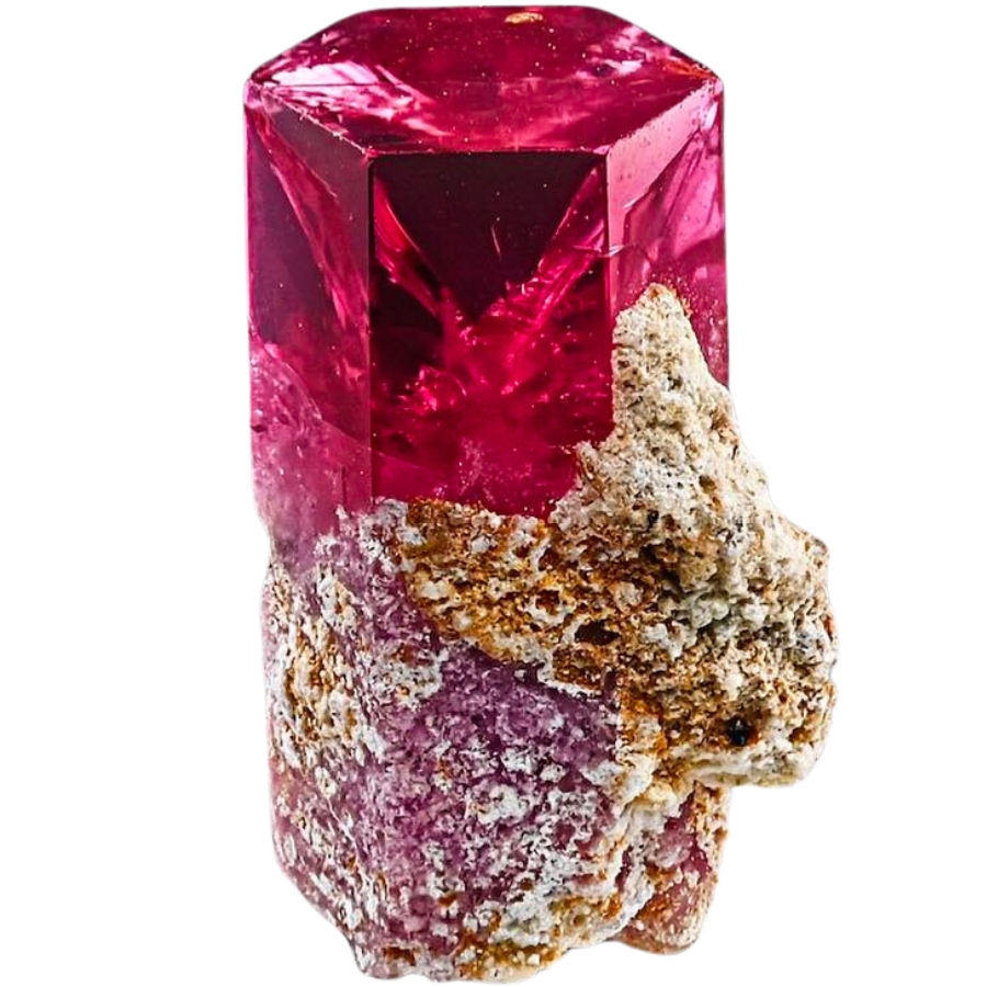 A pinkish red crystal of bixbite