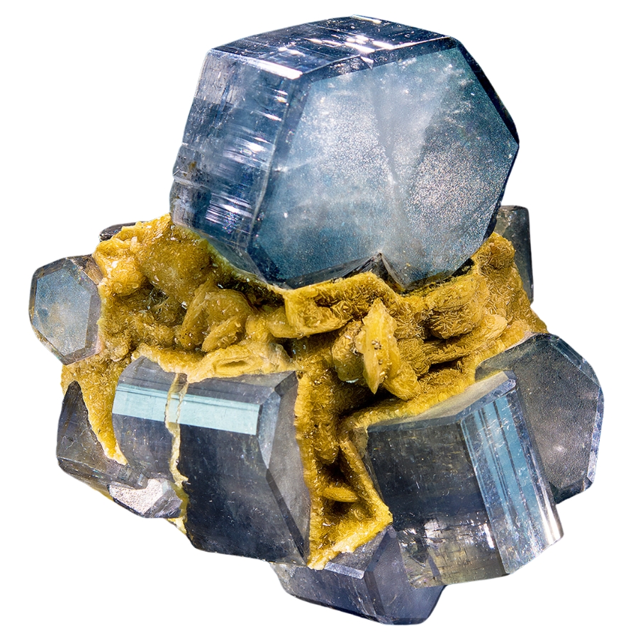A beautiful natural blue apatite with gold minerals in the middle