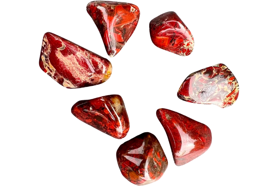 Seven pieces of tumbled brecciated jasper with amazing patterns
