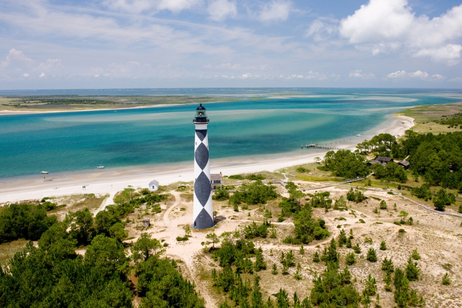 A picturesque aerial view of the beautiful Cape Lookout National Seashore