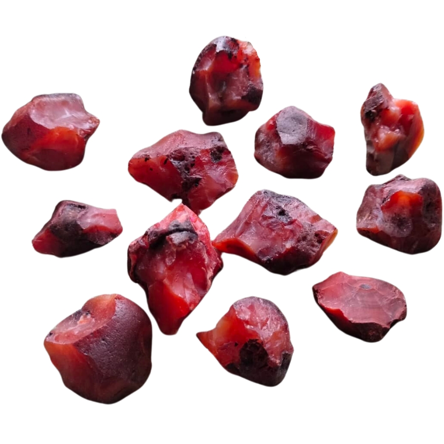 Pieces of raw red carnelian