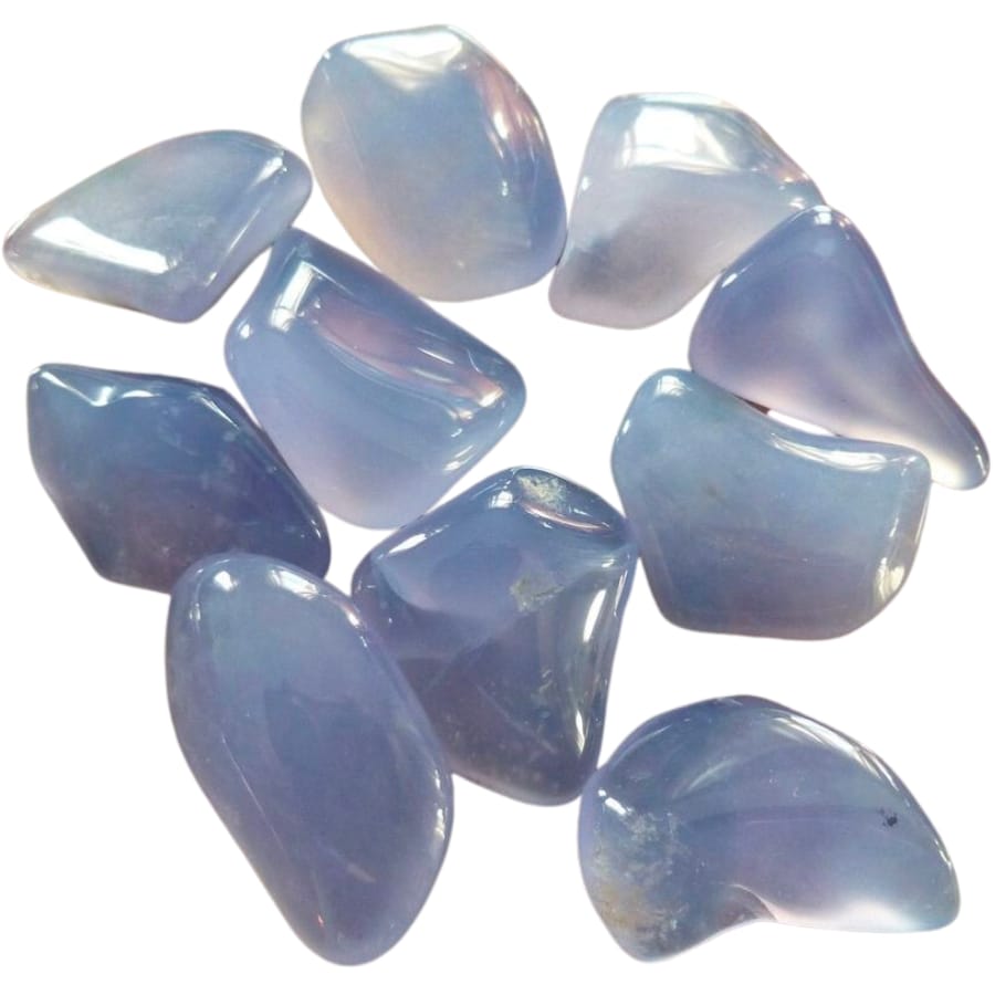 Pieces of polished blue chalcedony