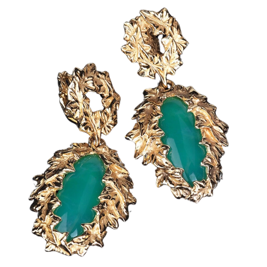 An elegant pair of chrysoprase earrings with delicate gold details