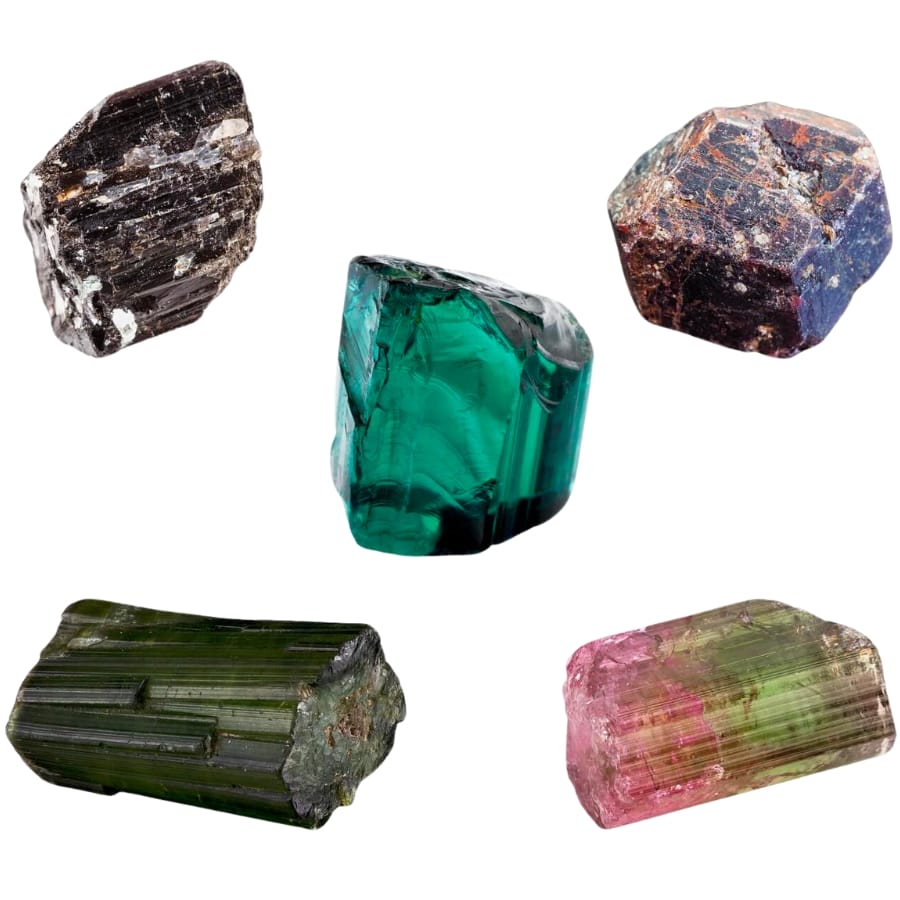 Different varieties of tourmalines in different colors