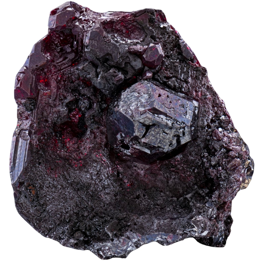 A dark red crystal of raw cuprite