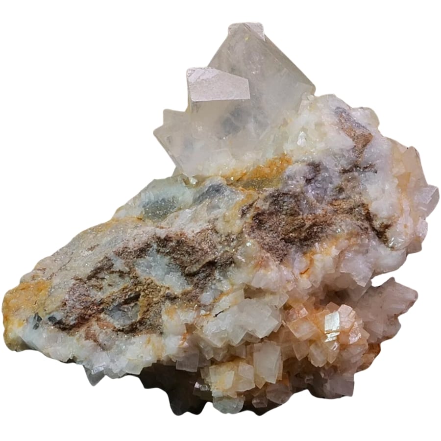 Raw dolomites, both big and small crystals, perched on gangue
